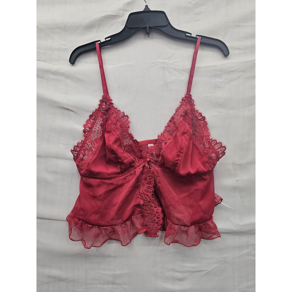 Auden Womens Lace Trim Ruffle Camisole Lingerie Red Poly Blend Size XL